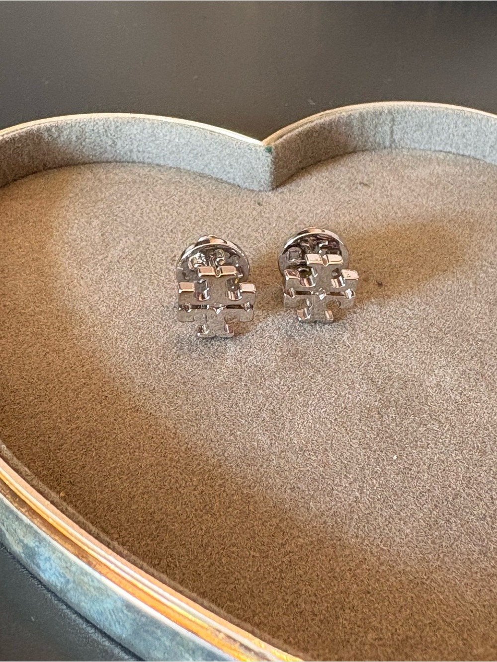 Tory Burch Silver Icon Logo Stud Earrings
